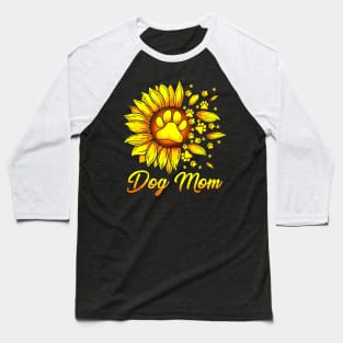 Funny Cute Dog Mom With Dog Paws Sunflower Mothers Day Girl Baseball T-Shirt